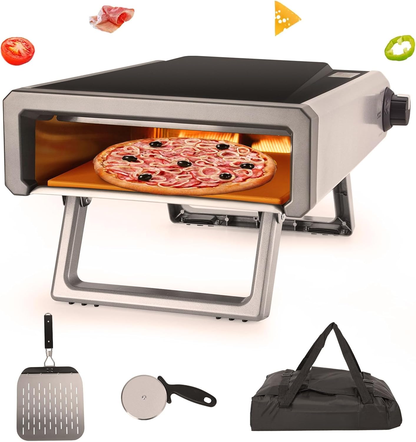 Outdoor Pizza Oven, 12" Pizza Barbecue Oven with Gas Powered Propane Stainless Steel Camping Portable Outdoor Kitchen No Electricity (Gray)