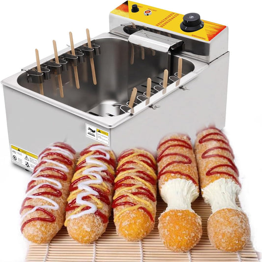 Kolice 12L Commercial Cheese Hot Dog Stick Fryer Automatic Electric Deep Fryer for Corn Dogs-2500w, Snack Food Equipment
