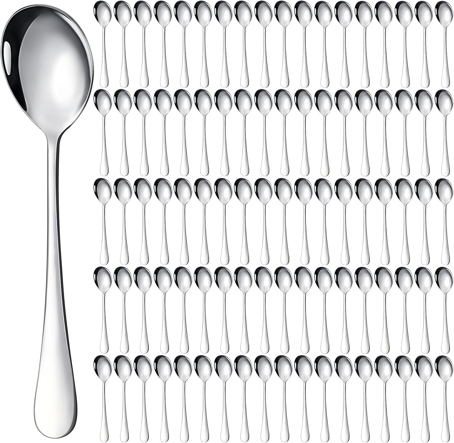 Nuogo 100 Pieces Soup Spoons Set Stainless Steel Spoons Silverware Dessert Dinnerware Bulk Metal Dinner Dinnerware Mirror Polished Tablespoon for Home Restaurant Kitchen Dishwasher Safe