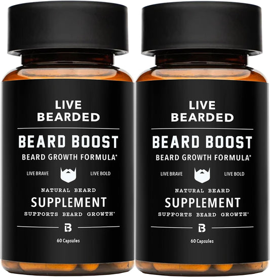 Live Bearded Beard Boost - Beard Growth Vitamins for Men with Biotin, Collagen, Silica, Fo-Ti Root - Facial Hair Growth for Men, Made in the USA | 60-Day Supply