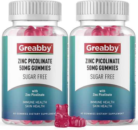 Zinc Gummies Sugar Free, Zinc Picolinate 50mg Highly Absorbable Zinc Supplement for Kids & Adults, Support Immune System, Skin Health, 120 Gummies