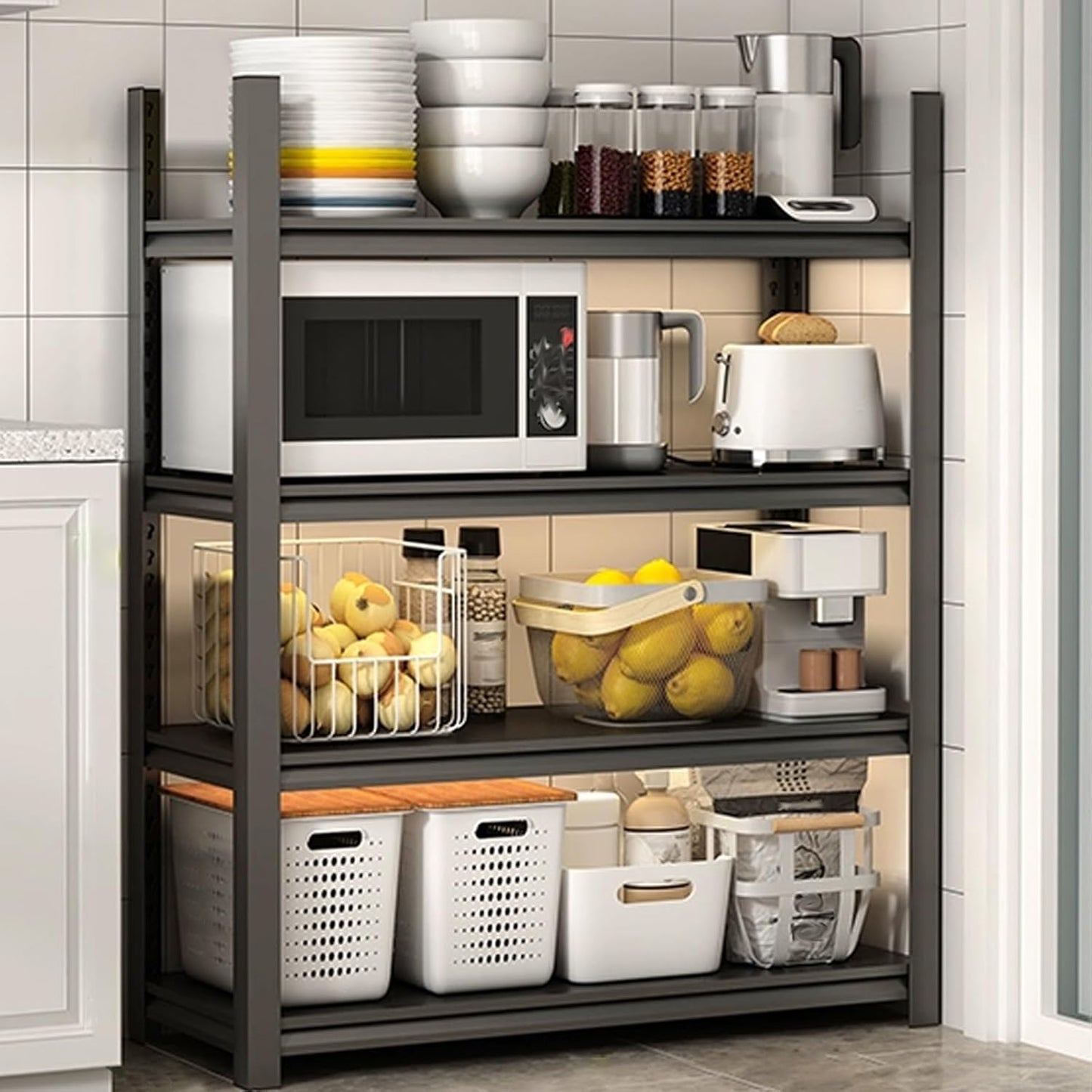 Large Baker Rack, Pantry Cabinets for Kitchen Storage with One Piece Column for Seasoning Boxes, Vegetables, Electrical Appliances