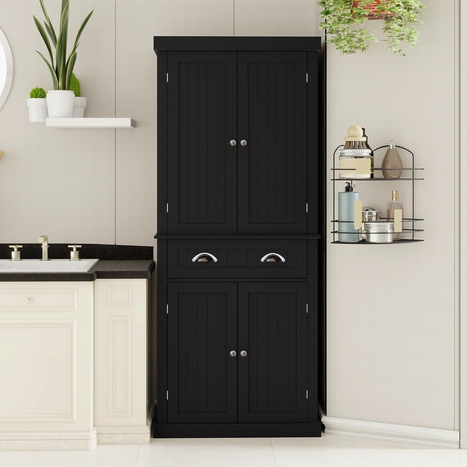 Modern Kitchen Pantry Storage Cabinet, 4 Doors and 2 Adjustable Shelves, for Dining Living Room,for The Kitchen