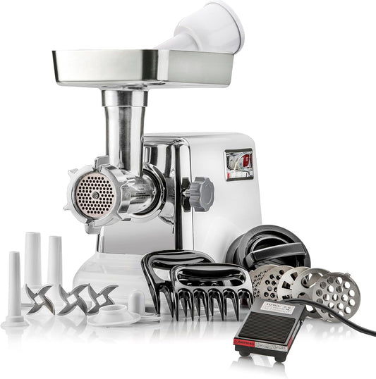 STX International Turboforce 3000 Series 6-in-1 Electric Meat Grinder | 3000W Max | 3-Speed | Foot Pedal | 5 Grinding Die | 3 Stainless Steel Blades | Sausage Stuffer | Kubbe Maker & More Included