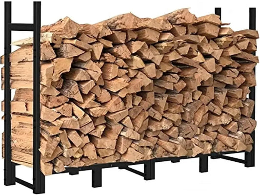 Firewood storage rack Outdoor Adjustable Heavy Duty 8ft Firewood Rack Holder Steel Stacker Log Storage Organizer Wood Stand 96"x12"x45.6" Black