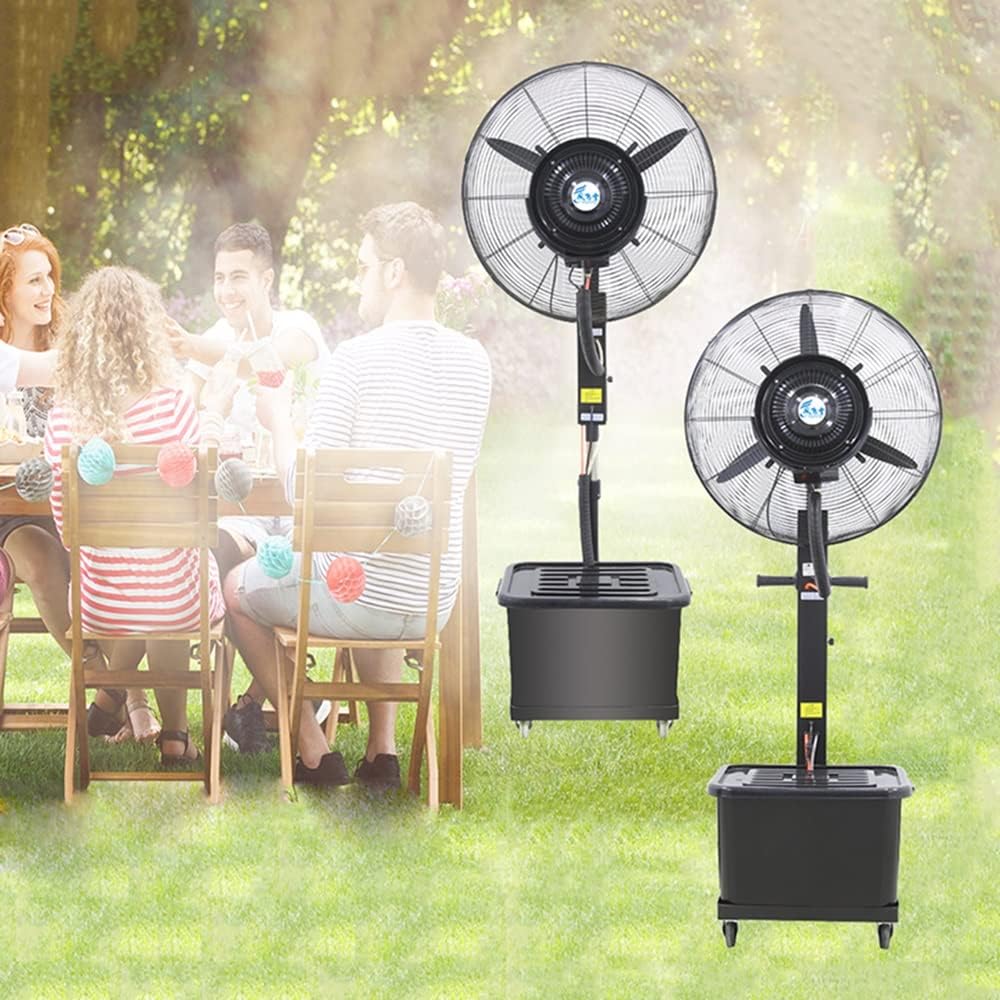26in Patio Misting Fans Outside Pedestal Cooling Fan 3 Speeds, 90° Oscillation Mister Black With 11 Gal Standalone Tank For Residential Greenhouse (Color : Adjustable high)