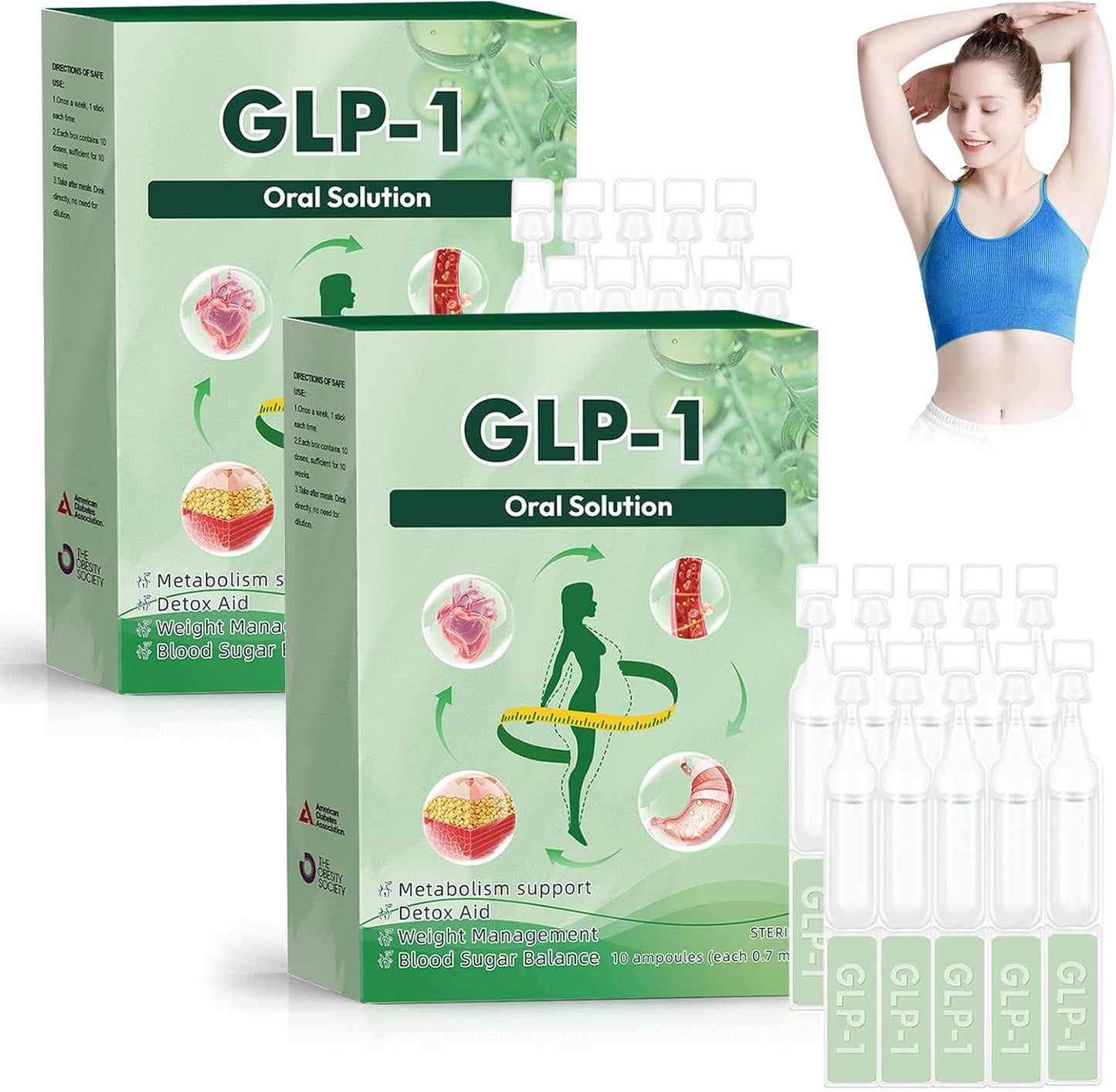MDFgiov New GLP-1 Oral Solution,GLP-1 Six-in-One Oral Liquid,Natural GLP-1 Drops,GLP Supplement Drop for Women and Men (20 Packs-2 Box)