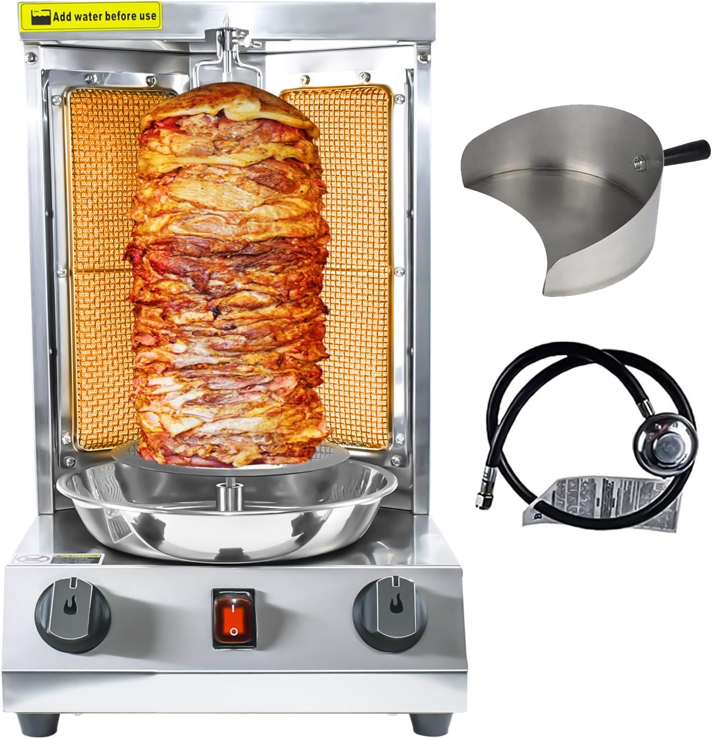 YOOKTEN Shawarma Grill Machine Gas Chicken Shawarma Cooker Machine Propane Doner Kebab Gyro Grill Machine with 2 Burner and Meat Catch Pan for Kitchen Restaurant