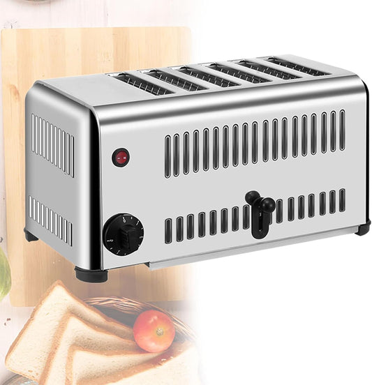 Commercial Toaster, Stainless Steel Bread Baking Machine, 6 Slices Bread Baker, 3cm Wide Slot with 5 Shade Settings and Removable Crumb Tray, for Restaurant
