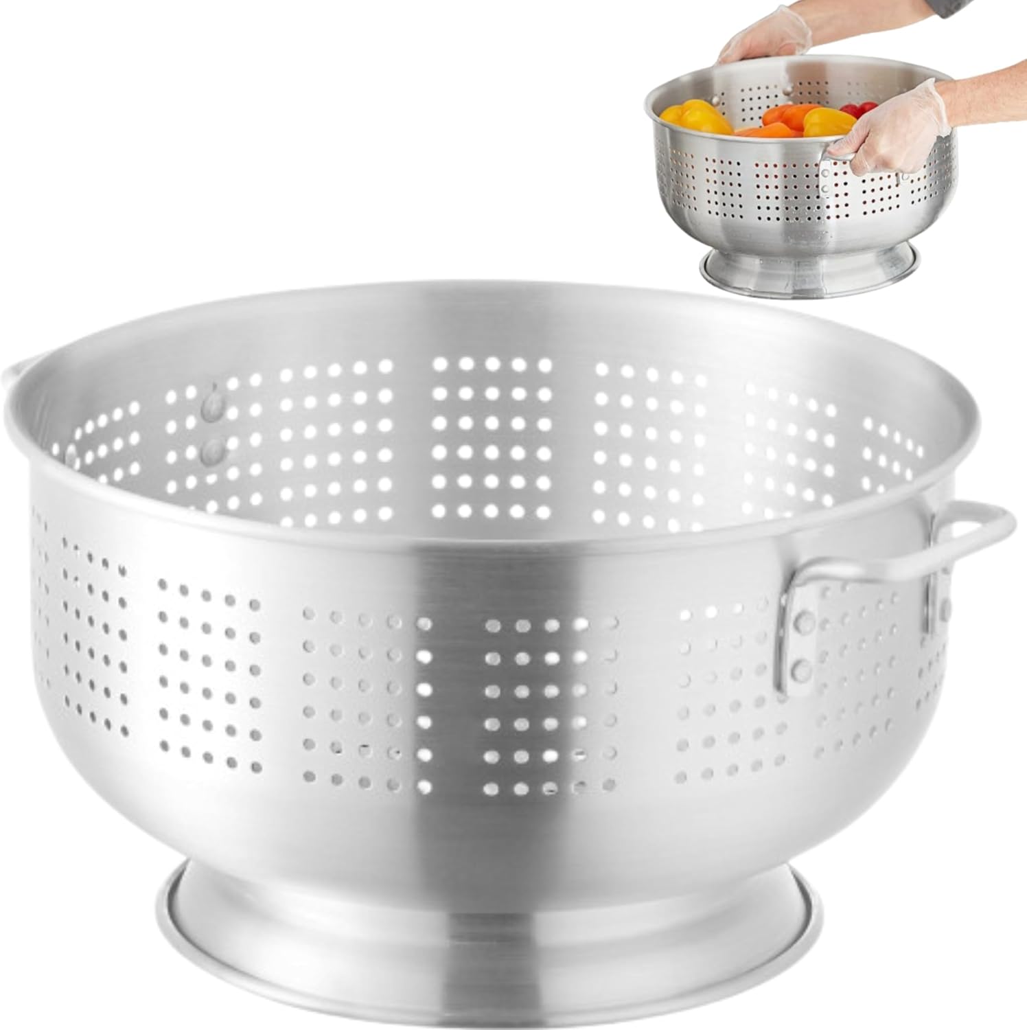16 Qt. Aluminum Colander with Base and Handles \u2013 Heavy-Duty 16-Gauge Commercial Strainer for Pasta, Fruits, and Vegetables- (Large Colander with Top Diameter of 16.5 inches) (1, 16 Quart)