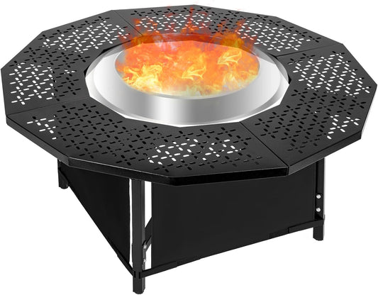 Outafurnia 40 Inch Fire Pit Surround Tabletop for Solo Stove Bonfire up to 19.5" and Most Wood Burning Fire Pits, 24.4 in Inner, Coated Metal Outdoor Fire Pit Table with 360° Safety Barrier