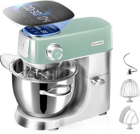 Hauswirt High-End Smart Stand Mixer M5, LED Touchscreen Mixers Kitchen Electric Stand Mixer, 5 Preset Menus, 5.3Qt Dough Mixer, 11speeds Kitchen Mixer with Egg Whisk, Dough Hook, Beater, lake green