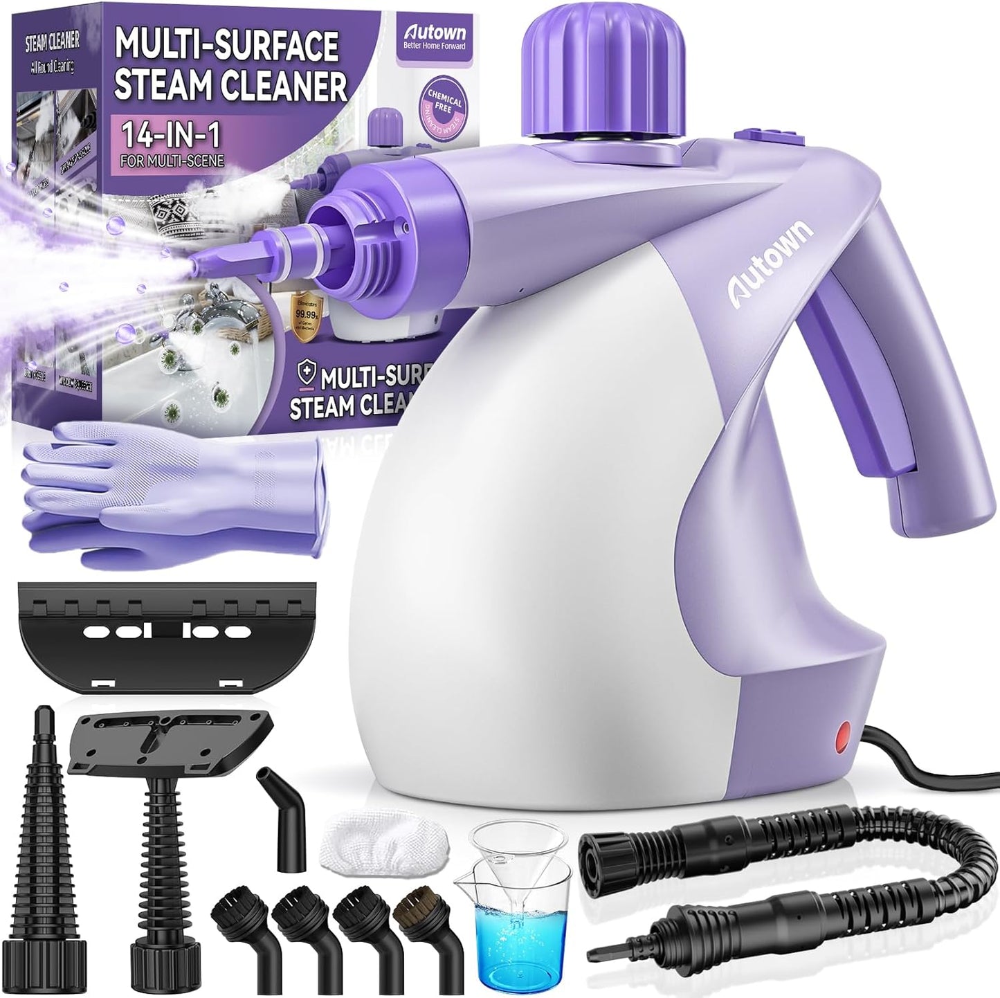 Pressurized Handheld Steam Cleaner with 14 PCS Accessories & Safety Lock, 1200W Multi-Surface Steamer for Cleaning, Chemical-Free Steam Cleaner for Home, Car, Bathroom, Kitchen, Tile & Grout