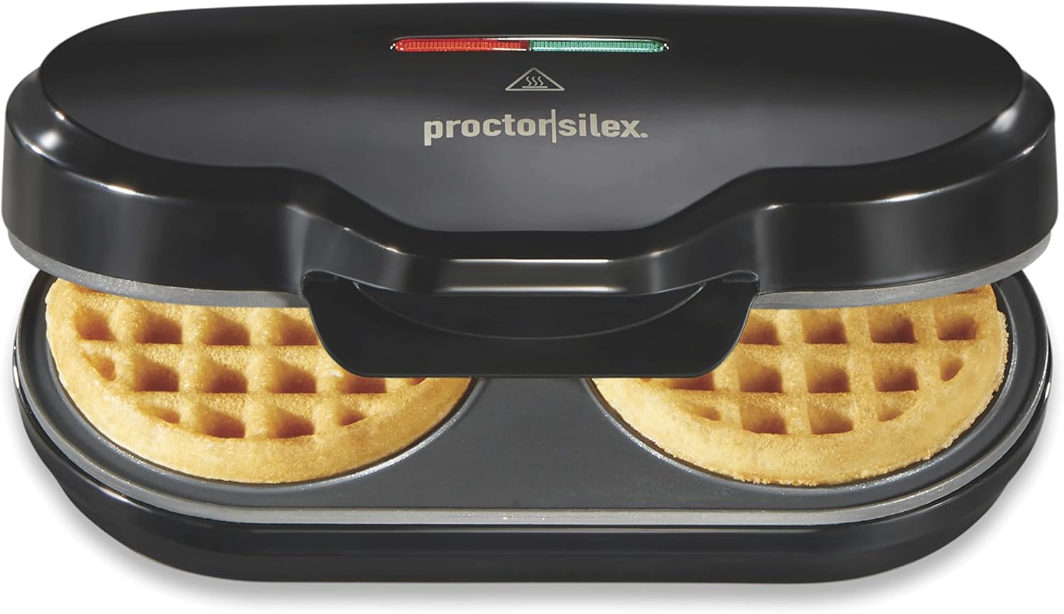 Proctor Silex Double Mini Waffle Maker Machine with 4\u201D Round Non-stick Grids, Makes 2 Personalized Individual Breakfast Keto Chaffles and Hashbrowns, Compact, Black (26102)