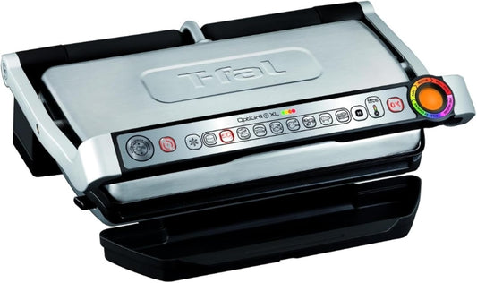 T-Fal OptiGrill Stainless Steel XL Electric Grill, 6 Servings, 9 Intelligent Automatic Cooking Modes, Panini Press, 1800 Watts, Nonstick Removable Plates, Indoor, Frozen Food, Kitchen Appliances