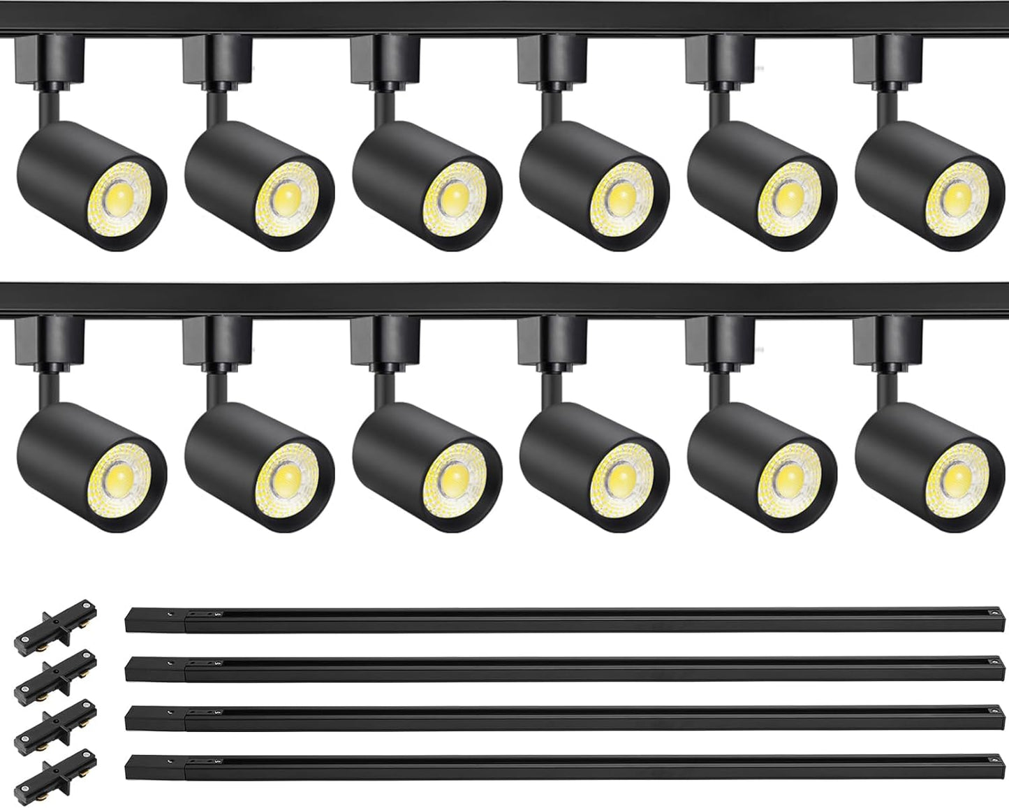 VANoopee 12-Light LED Track Lighting Kit with 13FT H Type Track Lighting Rail, Dimmable LED Track Light Heads Modern Kitchen Track Lighting Fixtures Ceiling Spot Light 3000K 24° CRI90+ 10W 800lm Black