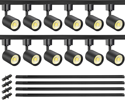 VANoopee 12-Light LED Track Lighting Kit with 13FT H Type Track Lighting Rail, Dimmable LED Track Light Heads Modern Kitchen Track Lighting Fixtures Ceiling Spot Light 3000K 24° CRI90+ 10W 800lm Black