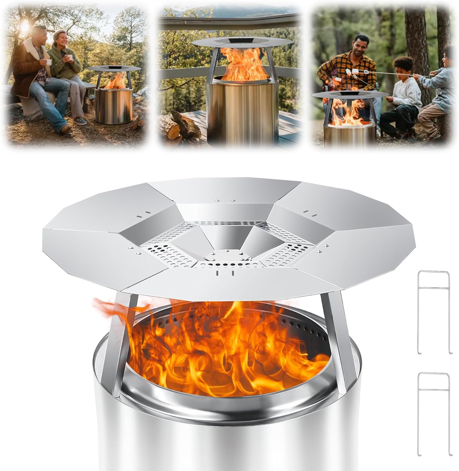 Heat Deflector for Solo Stove Bonfire, 19.5" Heat Deflector for Solo Stove Fire Pit, 304 Stainless Steel Heat Deflector with Handle for Bonfire Fire Pit, Universal Heat Plate Traps Heat for Fire Pits