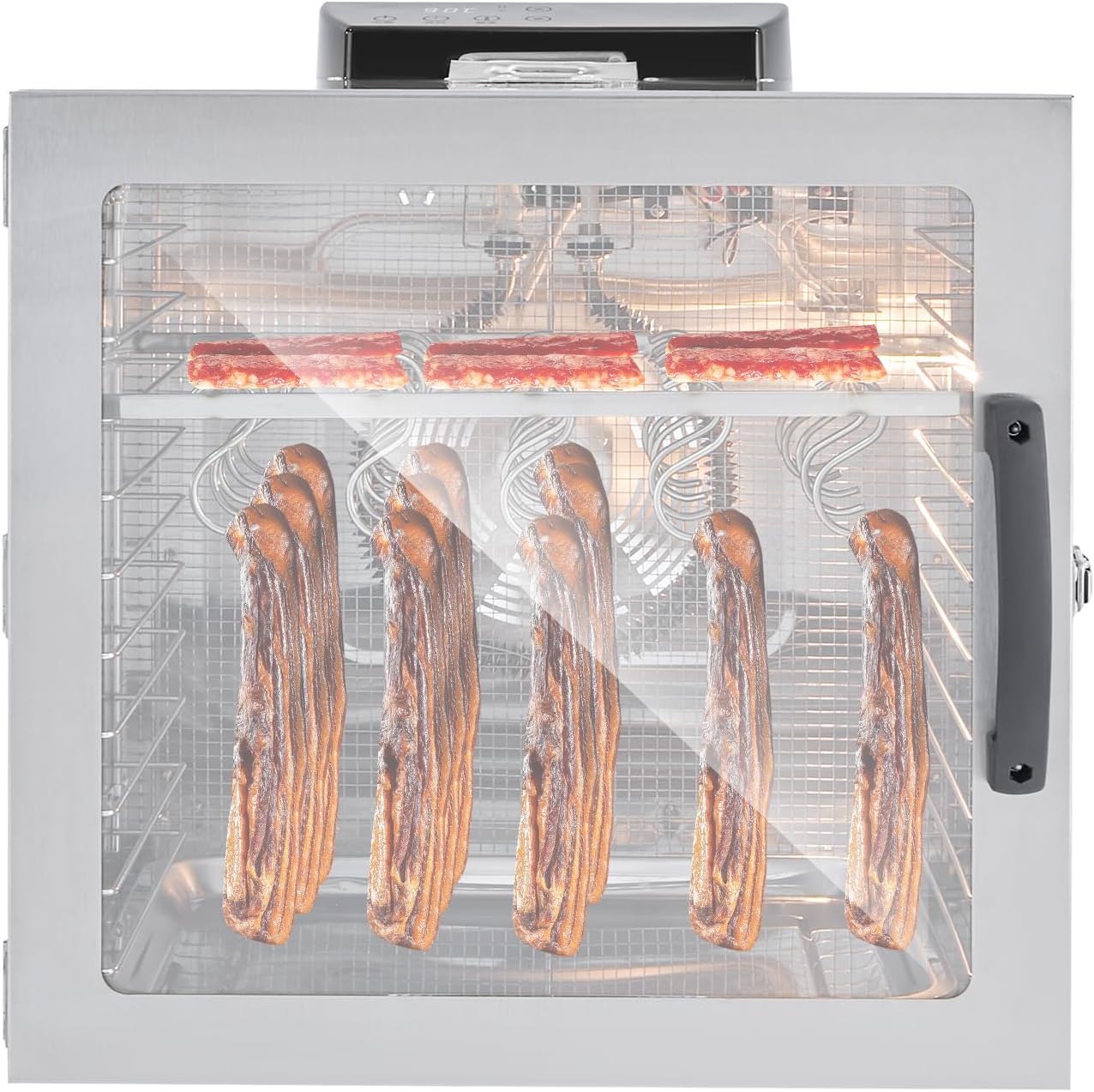 Stainless Steel Biltong Box Food Dehydrator Drying Cabinet with 30-90°C Temperature Control 20 Hooks, for Drying Biltong Meat Bread Crumbs Vegetable Fruit