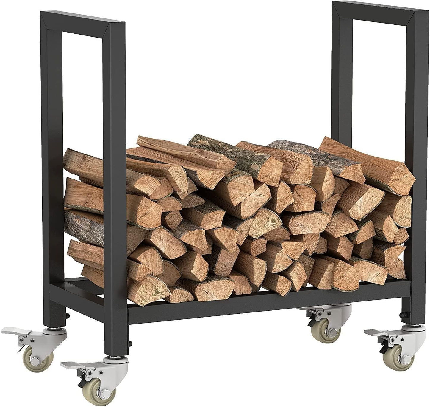 Log Store Firewood Rack for Indoor Heavy Duty Steel Wood Rack for Firewood with Wheels Black Metal Coated Firewood Log Holder,