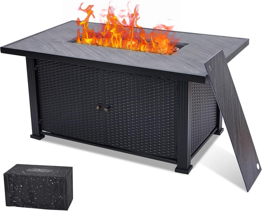52 Inch Propane Fire Pit Table, 50000BTU Rectangle Fire Table with Cover & Rain Cover, Sturdy Steel and Iron Fence Surface, CSA Safety Certified, Companion for Your Garden