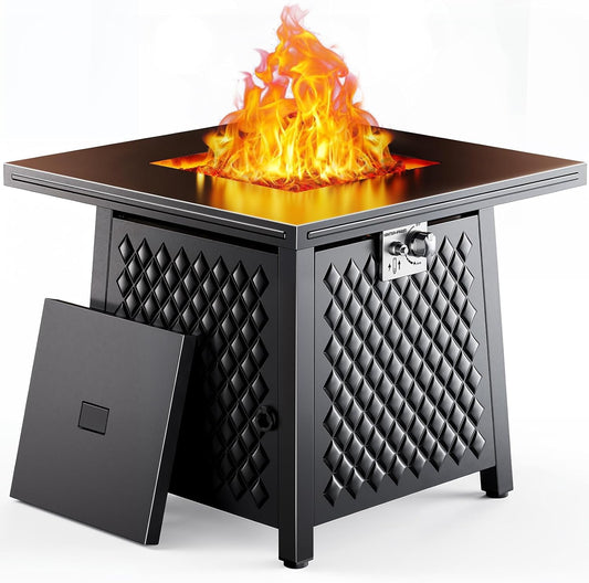 Ciays 28 Inch Propane Fire Pits,50,000 BTU Gas Fire Pit Table for Outsides with Steel Lid and Lava Rock, 2-in-1 Square Fire Table for Gatherings Parties on Patio Deck Garden Backyard, Black
