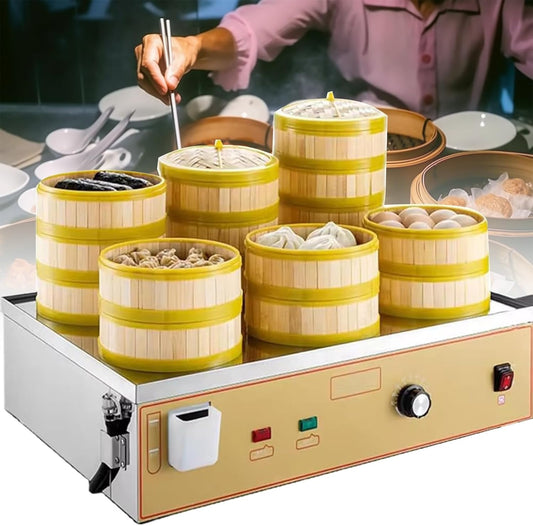 Commercial Food Steamer,Stainless Steel Home Food Steaming Machine,2/4/6 Hole Electric Steamer with Dry Boiling Alarm Stainless Steel U-Tube Heating for Kitchen Cooking Dishes,Six-Hole