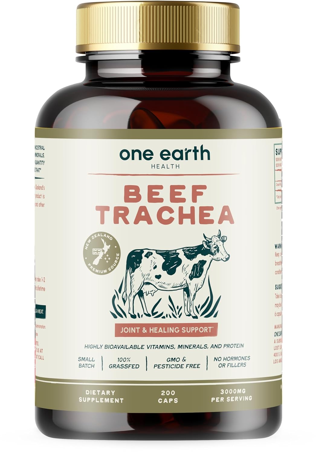 Grass Fed Beef Trachea - New Zealand Sourced Trachea. 3,000mg per Serving, 200 Count