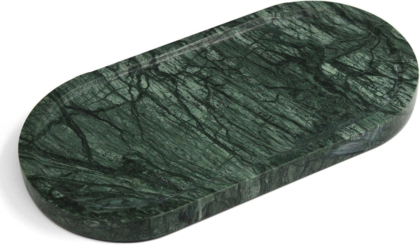 YMXYJM 100% Real Natural Marble Tray for Bathroom, Luxury Indian Green Stone Vanity Tray, Decorative Oval Trays for Countertop Storage Organizer, Dresser, Kitchen, Home Decor, 11.8" x 6", Green