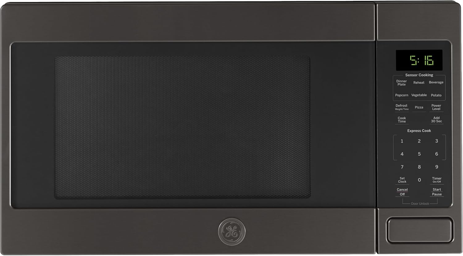 GE GCST16S1WTS Microwave Oven, 1,150-watt 8 Auto Cooking Settings, Child-Lock Technology, Kitchen Essentials for The Countertop, Dorm Room or Apartment, 1.6 Cu. Ft, Black Stainless