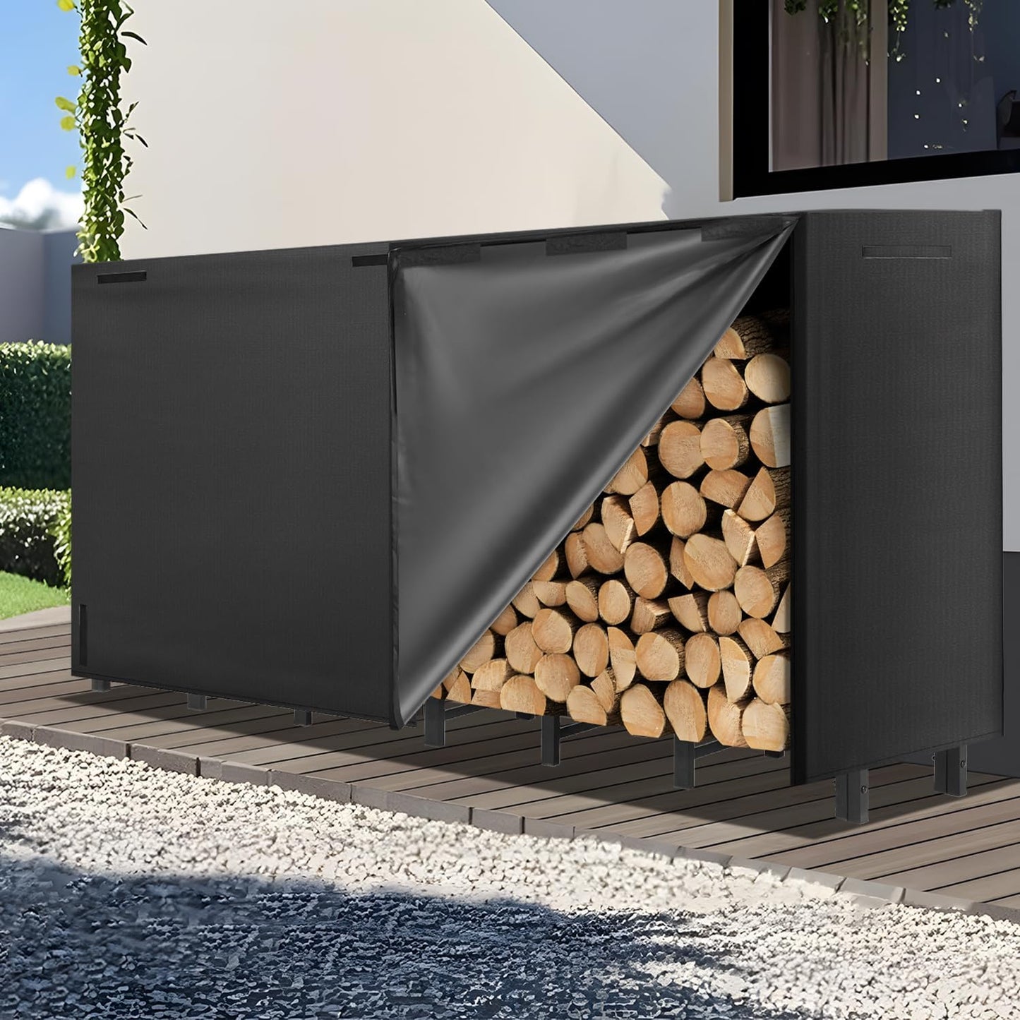 Kendane 8FT Firewood Rack Outdoor with Cover, Heavy Duty Adjustable Firewood log Storage & Holder, Wood Pile Lumber Storage Rack Stacking Outside for Courtyard Patio.