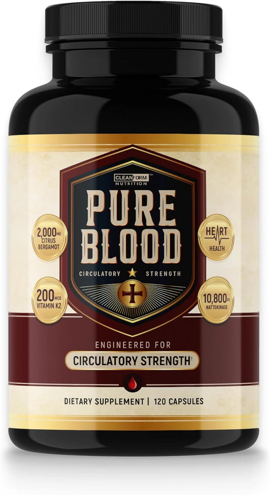 Pure Blood - Advanced Circulatory Support, Clinically Dosed Ingredients, Cholesterol & Lipid Balance, Clean + Transparent Formula, 120 Capsules