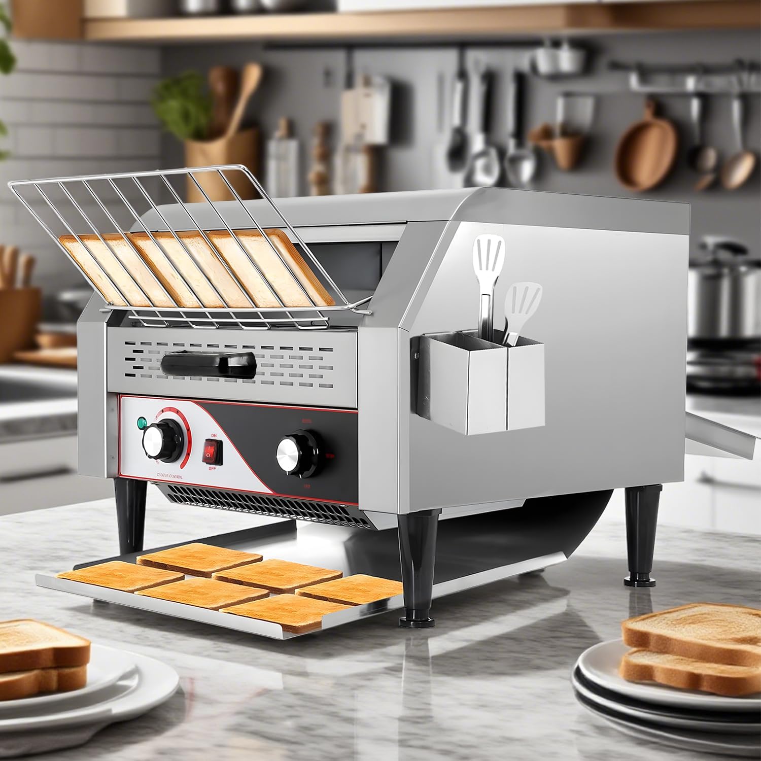 450 Slices/Hour Commercial Toaster,Heavy Duty Commercial Stainless Steel Restaurant Conveyor Toaster for Bun Bagel Bread,110V 2600W