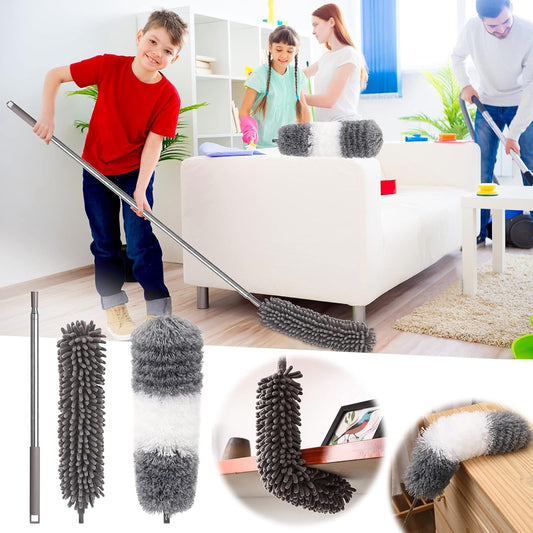 Microfiber Duster 100 Inch Telescopic Washable Detachable Chenille Dusting Brush Microfiber Feather Extendable Cleaner Tools for Household Appliances, Ceiling, Window Blinds