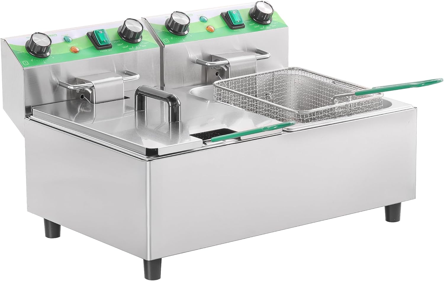 NUPANT 20L\/21.2QT Commercial Deep Fryer with Timer Dual Tank Electric Countertop Fryer with Double Baskets and Lids, Temp Control, 3400W\/110V Stainless Steel Large Deep Fryer for Restaurant Kitchen