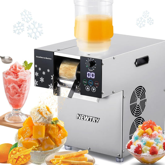 NEWTRY Commercial Snowflake Ice Machine 198lb/Day Shaved Ice Machine 500W Snow Cone Maker Air Cooling Speed Adjustable Ice Crusher 110V US