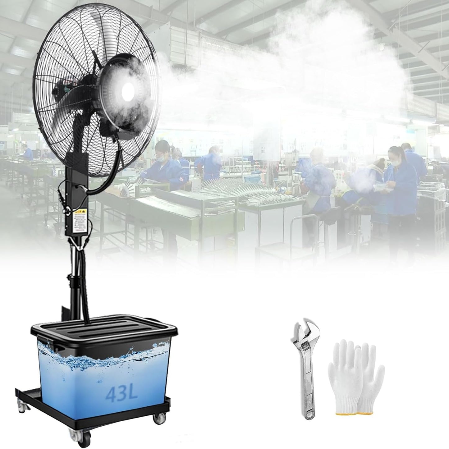 Mist Fan 26in 30in Oscillating Misting Fan,Outdoor Misting Fans,Commercial Industrial Floor Fan with 43L Water Tank,Pedestal Standing Fans for Workshop,Garage(320W\/26in)