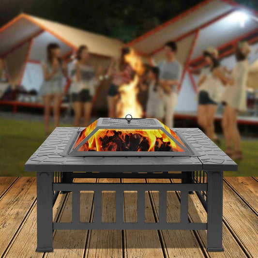 32 Inch Portable Fire Pit for Patio, Backyard, Garden, Fire Pits for Outside Wood Burning with Lid & Poker, Outdoor Firepit & Round Metal Firepit for Camping, Heating, Bonfire & Picnic