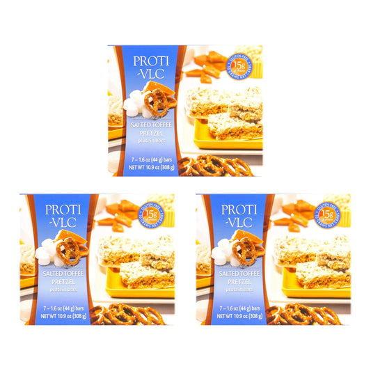 3 Box Value Pack (21 Servings) Proti Fit VLC - Salted Toffee Pretzel Low-Carb 15g Protein Diet Bar - High Fiber Weight Loss Snack/Post Workout Protein Bar Bar - Gluten Free