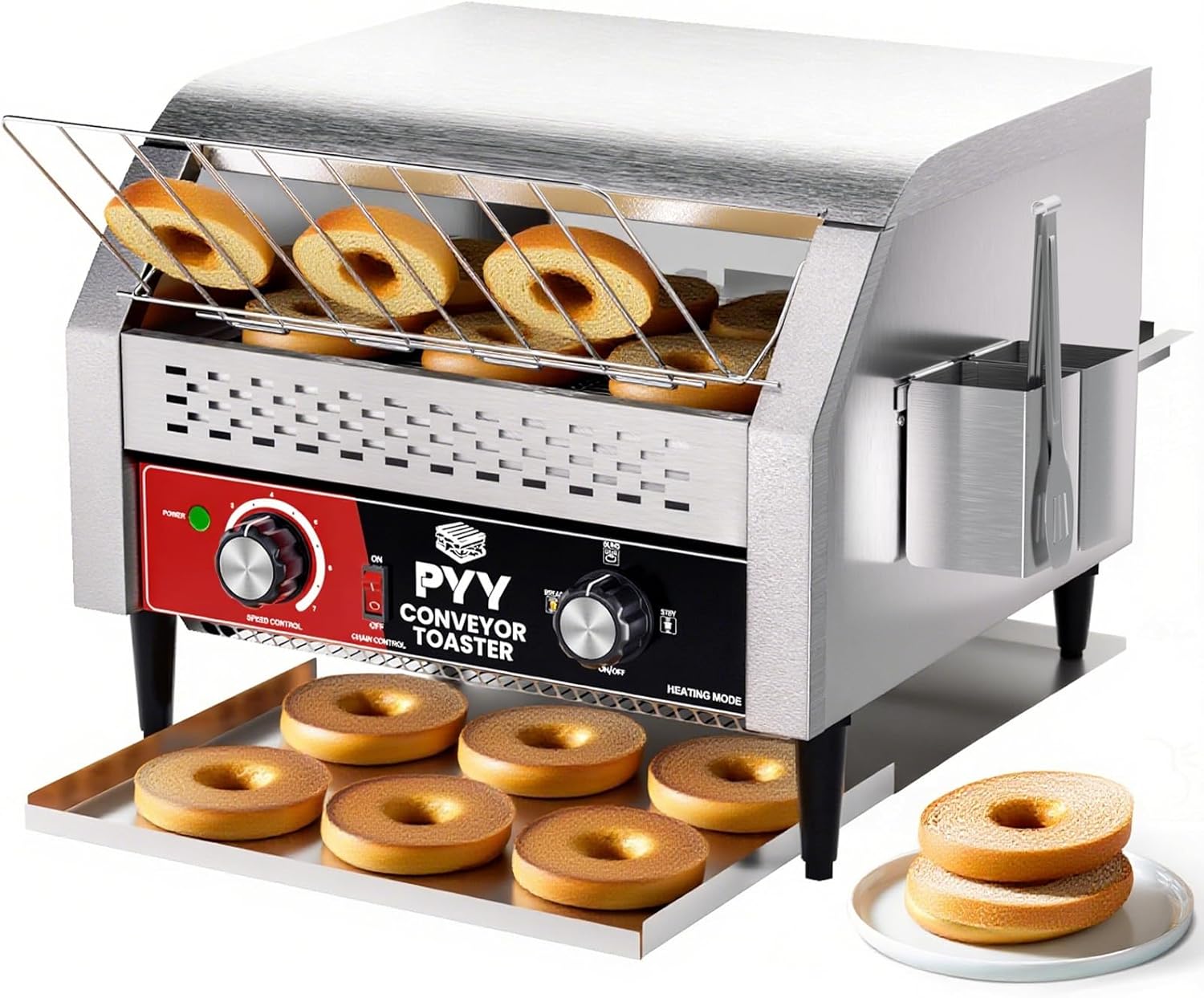 PYY Commercial Conveyor Toaster 450 Slices/Hour - Electric Industrial Belt Toasters Oven Heavy Duty Stainless Steel Tostadora Transportadora for Bun Bagel Bread Waffle Restaurant Buffet