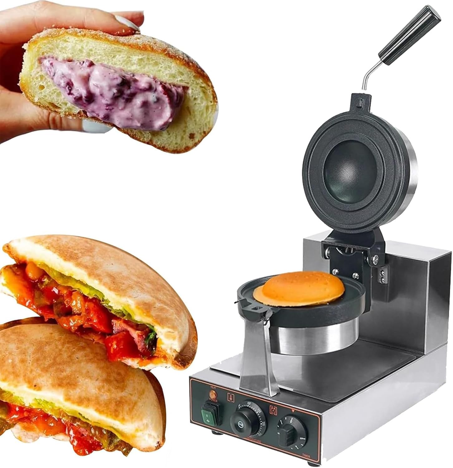 Ice Cream Burger Maker,Stainless Steel Burger Waffle Maker,Non-stick Electric Burger Waffle Maker for Restaurant Bakeries Snack Bar (1300W)