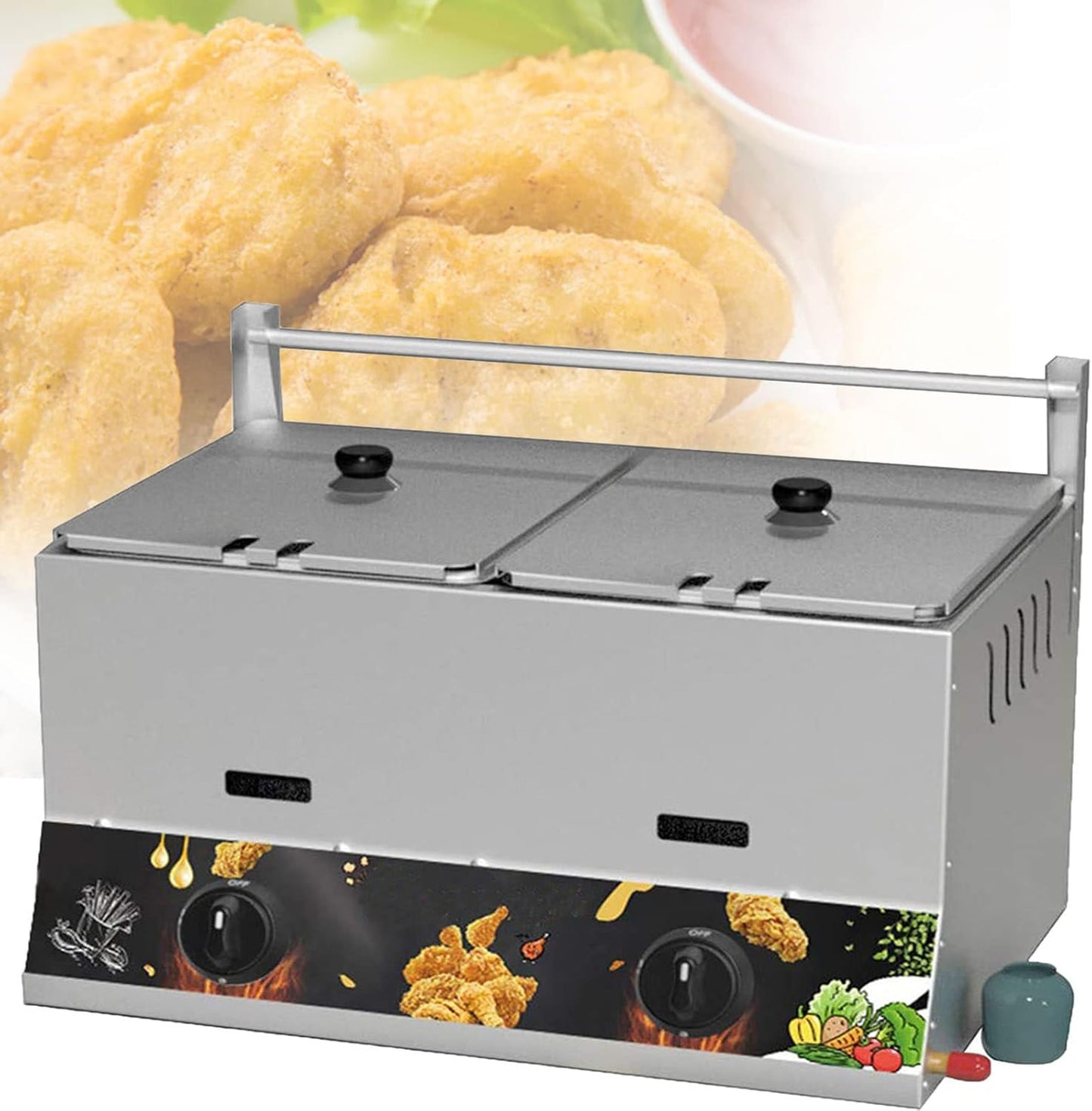 Stainless Steel Deep Fryer,22l Electric Deep Fryers with Basket Electric Countertop Fryer for Restaurant with 2 Frying Baskets and Lids,Commercial,Stalls,Fried Skewers,Chips Fryer