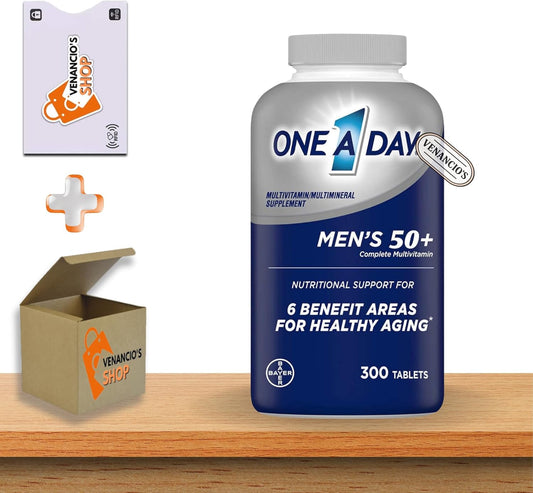 1' Day Men’s 50+ Multivitamin Tablets • Vitamin A C D E Zinc B12 Calcium • Daily Health Support • 300 Count + Vena’s Sticker