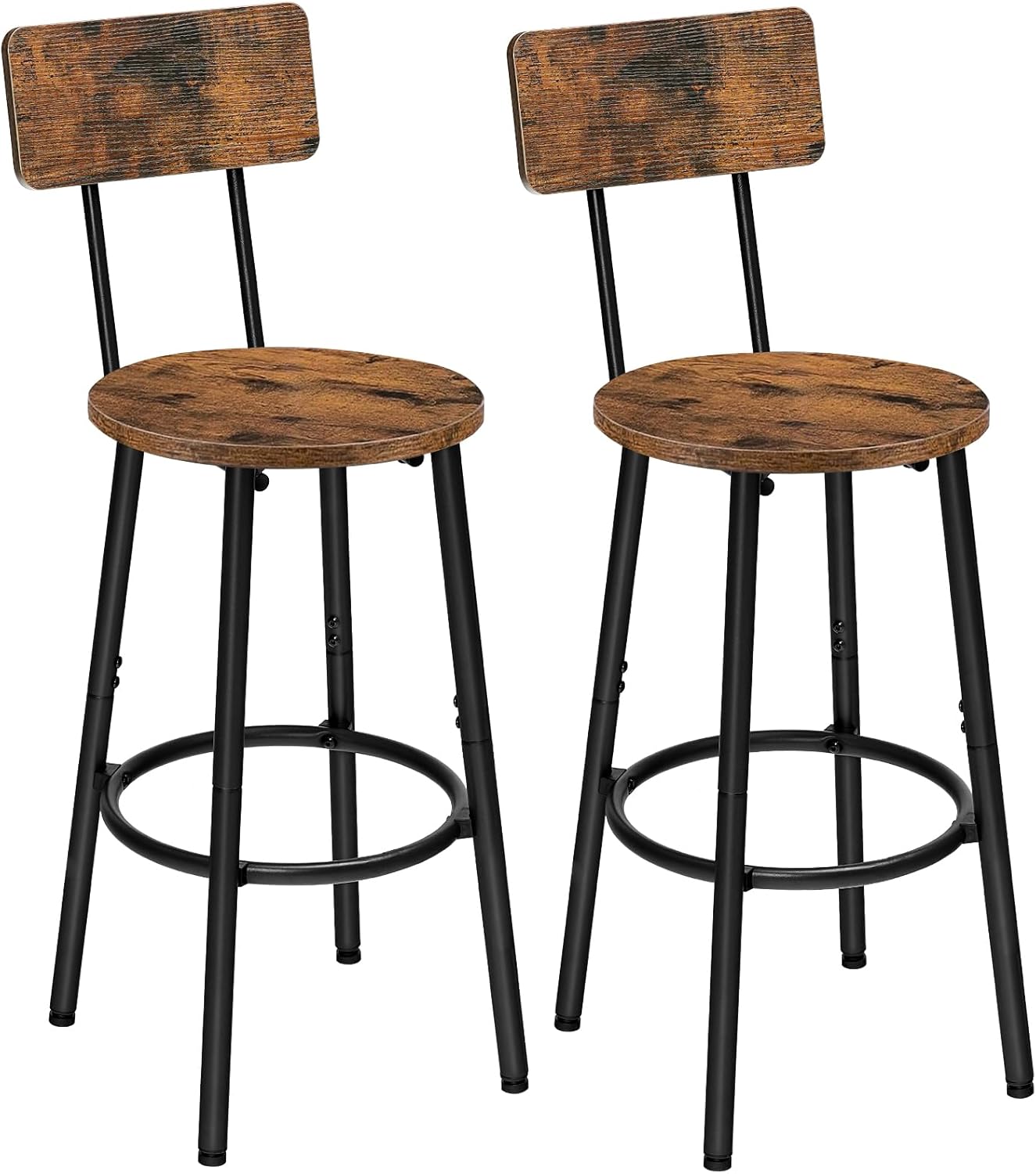 HOOBRO Bar Stools,Set of 2 Round Bar Chairs with Back,25.2" Bar Chairs for Kitchen Island, Dining Room,Counter Height Bar Stools, Easy to Assemble, Rustic Brown and Black BF32BY01G1