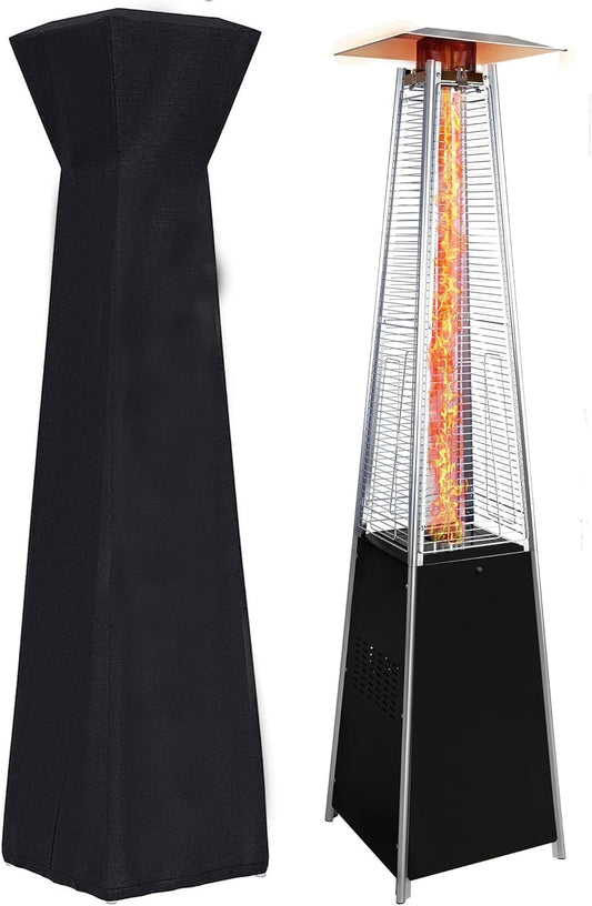 ZMYTHOPIA 48000BTU Pyramid Patio Heater with Cover & Anti-Tilt, Detachable Wheels for Outdoor Use, Commercial Outdoor Heater for Restaurants, Bars, Patio, Deck, Garden (Black)