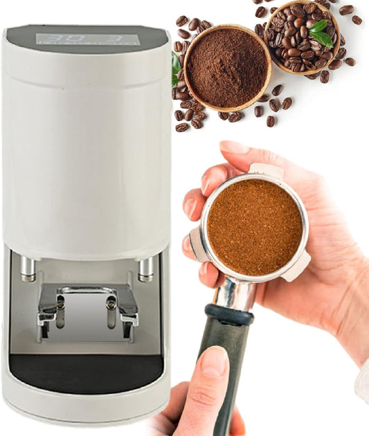 XEEAOFE 58mm Coffee Tamper, Automatic Electric Bean Powder Press Machine for Expresso, 5-30KG Pressure, 1 to 3 Adjustable Tamp Times White