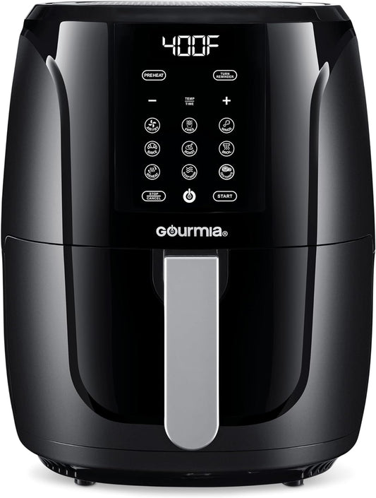 Gourmia Air Fryer Oven Digital Display 5 Quart Large AirFryer Cooker 12 1-Touch Cooking Presets, XL Air Fryer Basket 1500w Power Multifunction Black and Stainless Steel Accents FRY FORCE GAF536