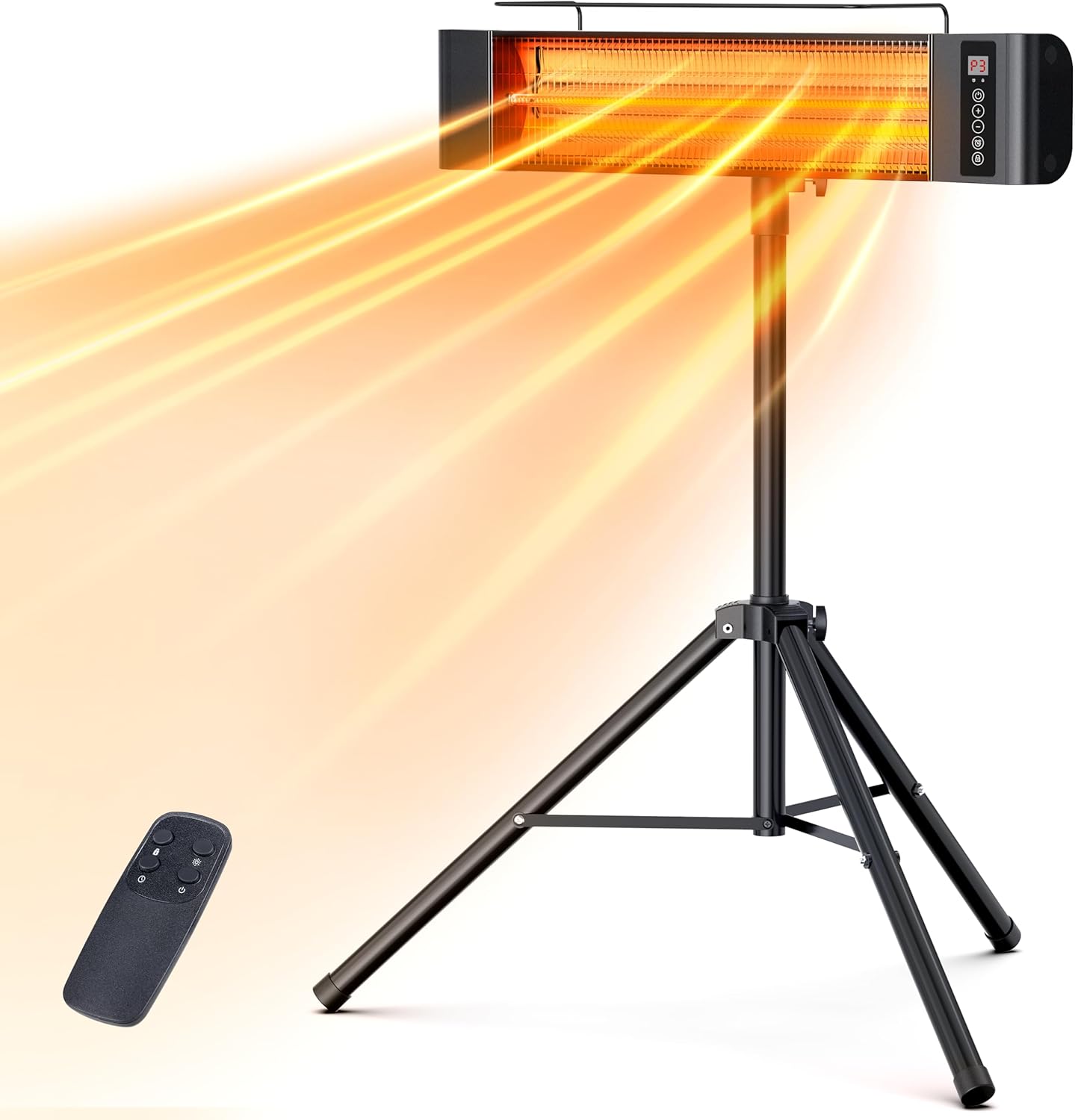 VAGKRI Outdoor Heaters, 1s Heating Electric Infrared Patio Heaters with Remote, IP65 Waterproof, 12H Timer, 3 Heat Levels, Electric Wall Heaters with Tripod Stand for Home, Office, Patio and Garage