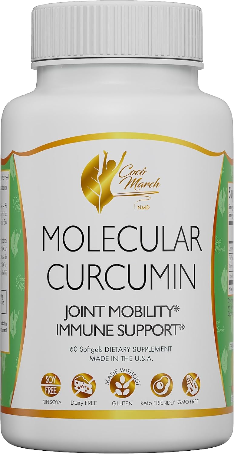 Cocó March N.M.D Molecular Curcumin - 180x Higher Absorption Joint, Mobility and Immune Support, Gluten Free, Soy Free, Dairy Free, Keto Friendly, GMO Free, 1000 mg per Serving, 60 Softgels