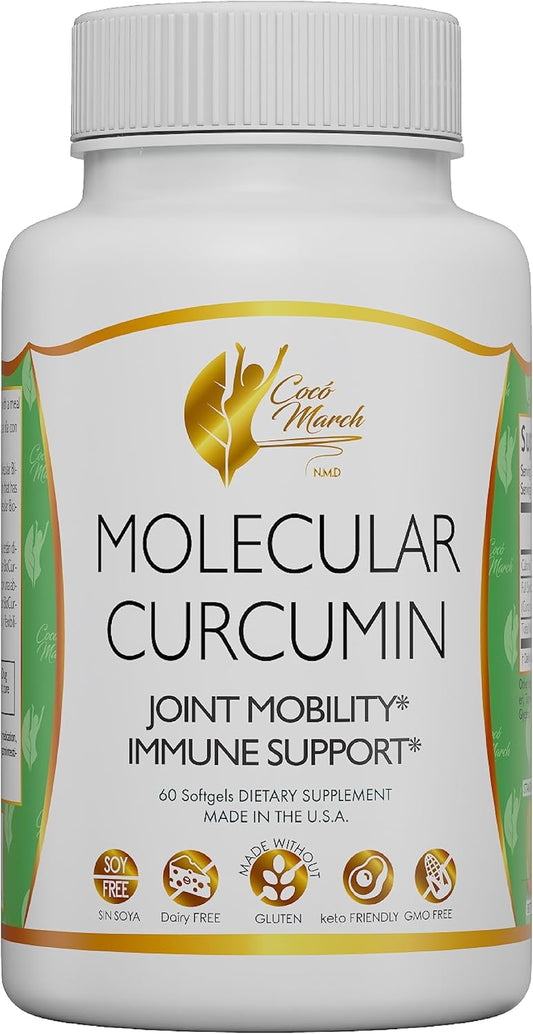 Cocó March N.M.D Molecular Curcumin - 180x Higher Absorption Joint, Mobility and Immune Support, Gluten Free, Soy Free, Dairy Free, Keto Friendly, GMO Free, 1000 mg per Serving, 60 Softgels